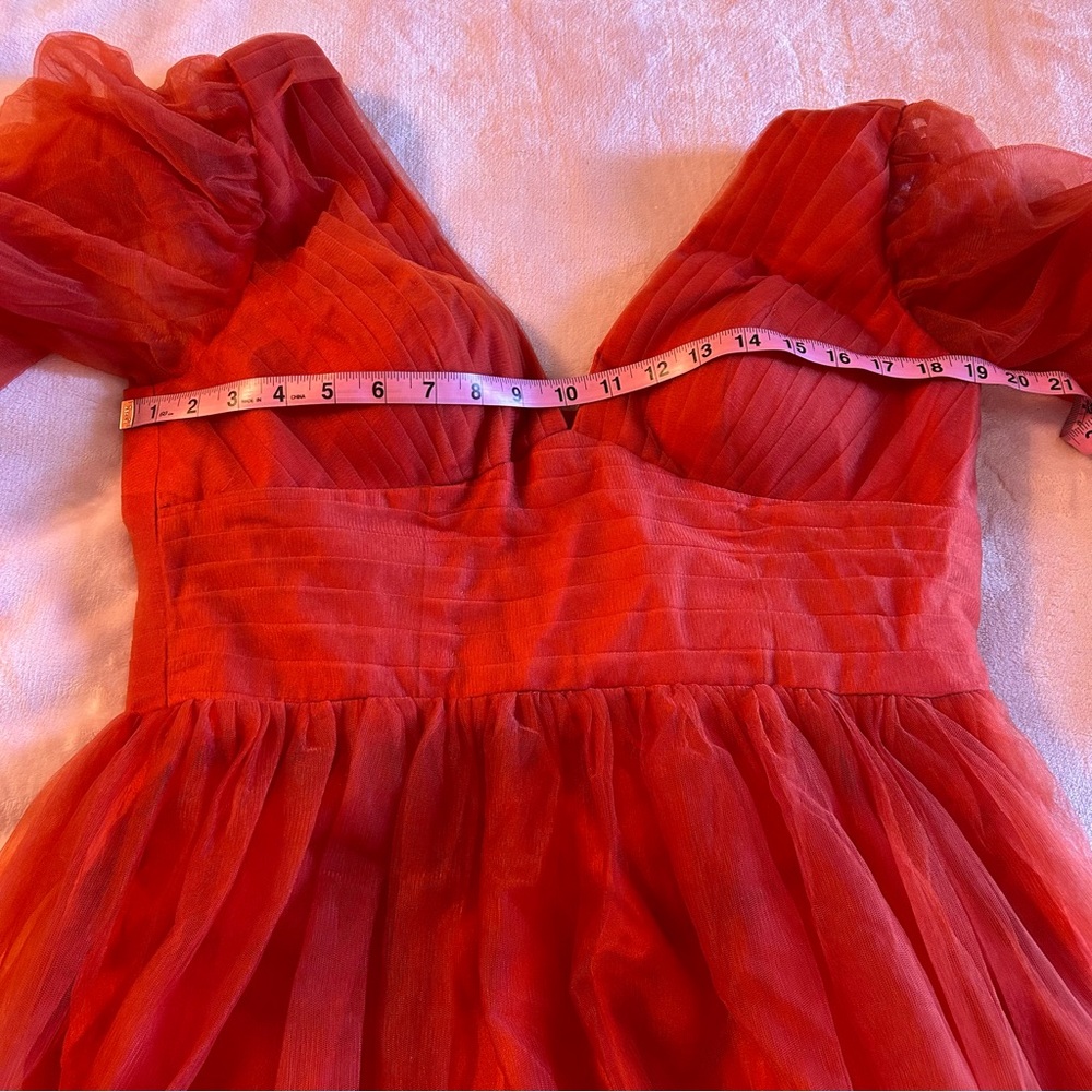 NWOT burnt orange tulle puffy sleeve long prom dress size 10 bridesmaid formal - Picture 7 of 8